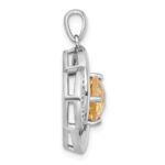 Sterling Silver Rhodium-plated Polished Checker-cut Round Citrine and White Topaz Pendant - Image 2