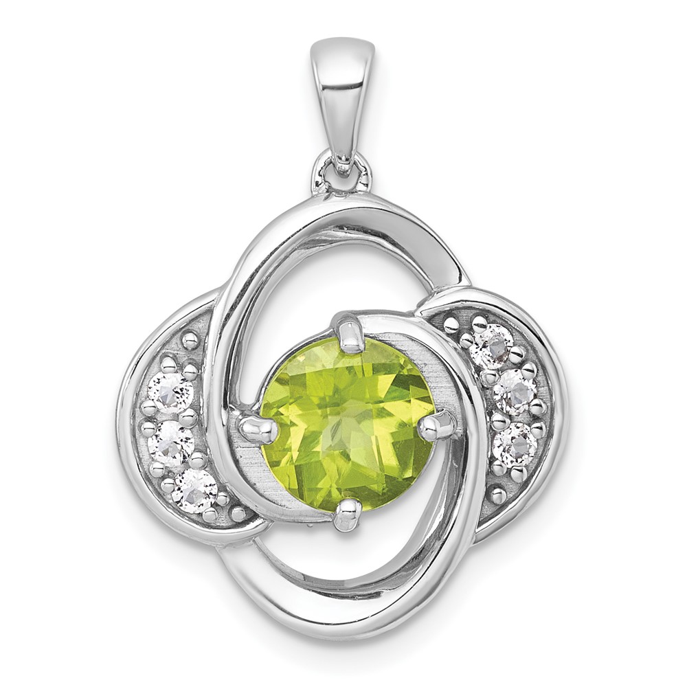 QP6010PE.jpg Sterling Silver Rhodium-plated Polished Checker-cut Round Peridot and White Topaz Pendant - Image 1