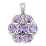 Sterling Silver Rhodium-plated Polished Amethyst and Rose de France Quartz Flower Pendant