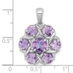 Sterling Silver Rhodium-plated Polished Amethyst and Rose de France Quartz Flower Pendant - Image 4