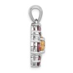 Sterling Silver Rhodium-plated Polished Citrine and Garnet Flower Pendant - Image 2