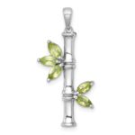 Sterling Silver Rhodium-plated Polished Fancy Peridot Bamboo with Leaves Pendant
