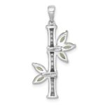 Sterling Silver Rhodium-plated Polished Fancy Peridot Bamboo with Leaves Pendant - Image 3