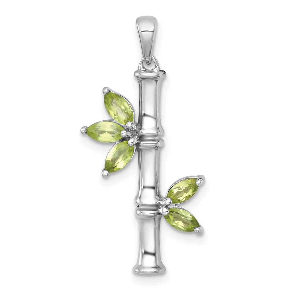 QP6018PE.jpg Sterling Silver Rhodium-plated Polished Fancy Peridot Bamboo with Leaves Pendant - Image 1