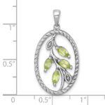 Sterling Silver Rhodium-plated Polished Peridot Leaves Twisted Oval Pendant - Image 4