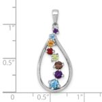 Sterling Silver Rhodium-plated Polished Fancy Multi Gemstone Teardrop Pendant - Image 4