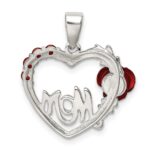 Sterling Silver Vermeil Red Flower and CZ Mom Pendant - Image 4