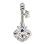 Sterling Silver Rhodium-plated Blue and Clear CZ Key Slide - Image 4