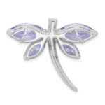 Sterling Silver Rhodium-plated Lavender CZ Dragonfly Slide - Image 4