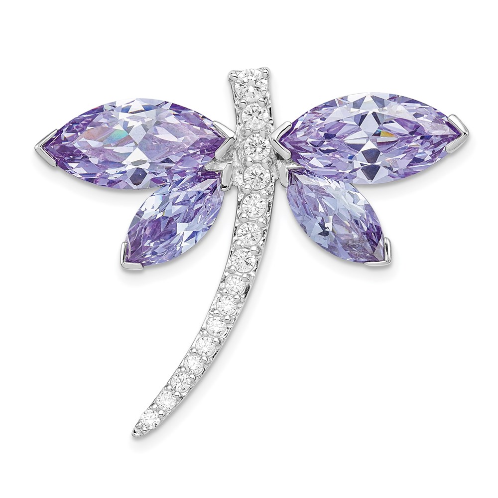 QP977.jpg Sterling Silver Rhodium-plated Lavender CZ Dragonfly Slide - Image 1