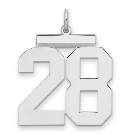 Sterling Silver/Rhodium-plated Polished Number 28 Charm