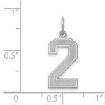 Sterling Silver/Rhodium-plated Satin Number 2 Charm - Image 3