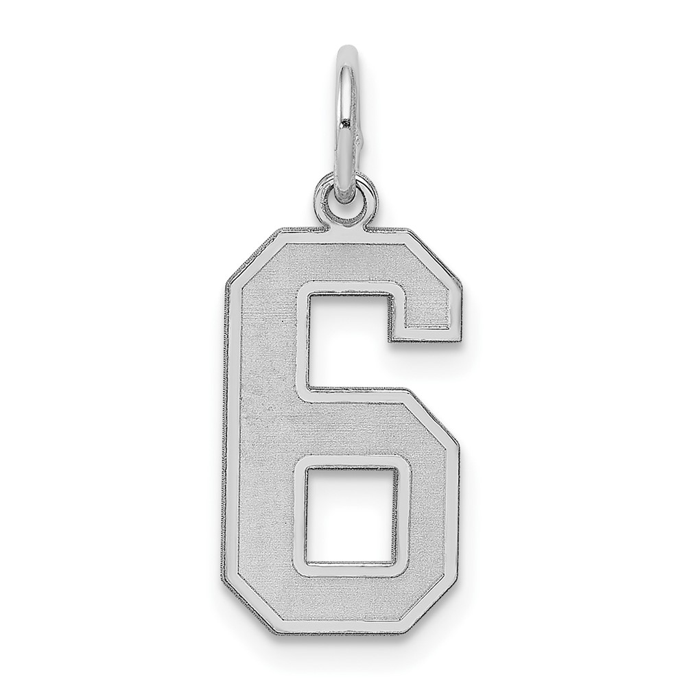 QPM06.jpg Sterling Silver/Rhodium-plated Satin Number 6 Charm - Image 1
