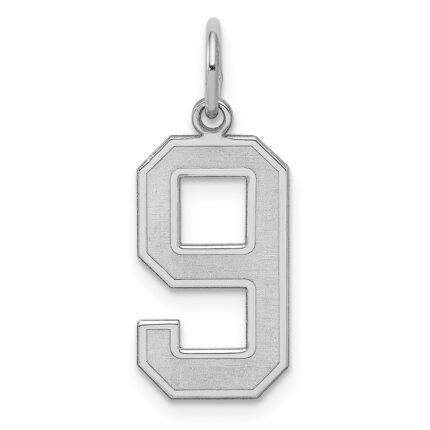 Sterling Silver/Rhodium-plated Satin Number 9 Charm