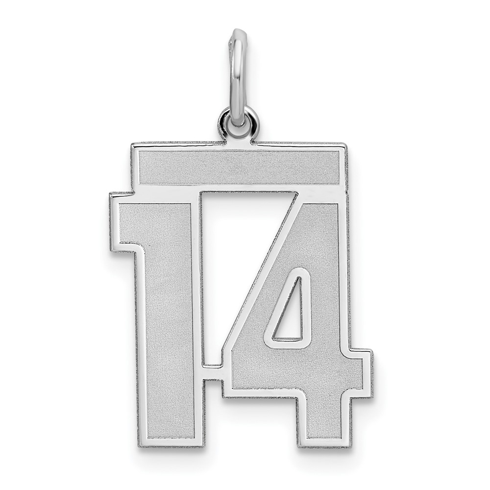 QPM14.jpg Sterling Silver/Rhodium-plated Satin Number 14 Charm - Image 1