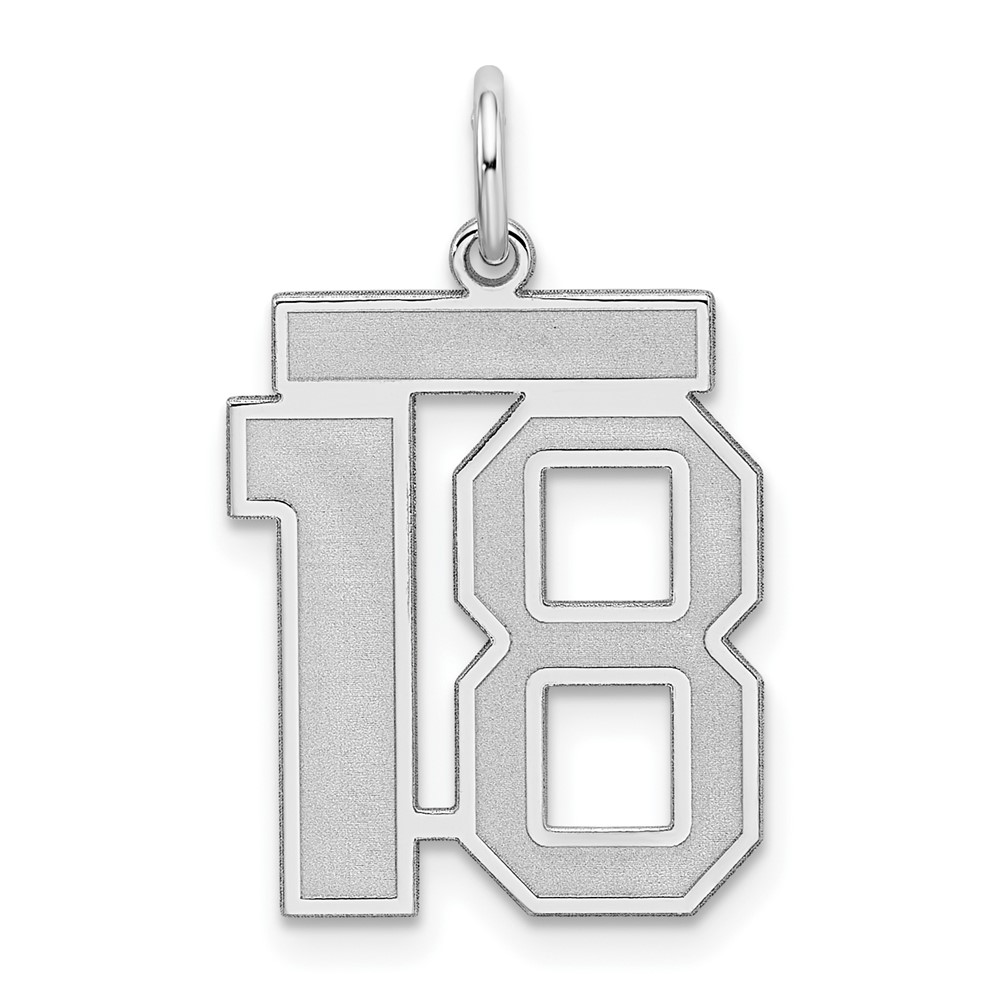 QPM18.jpg Sterling Silver/Rhodium-plated Satin Number 18 Charm - Image 1