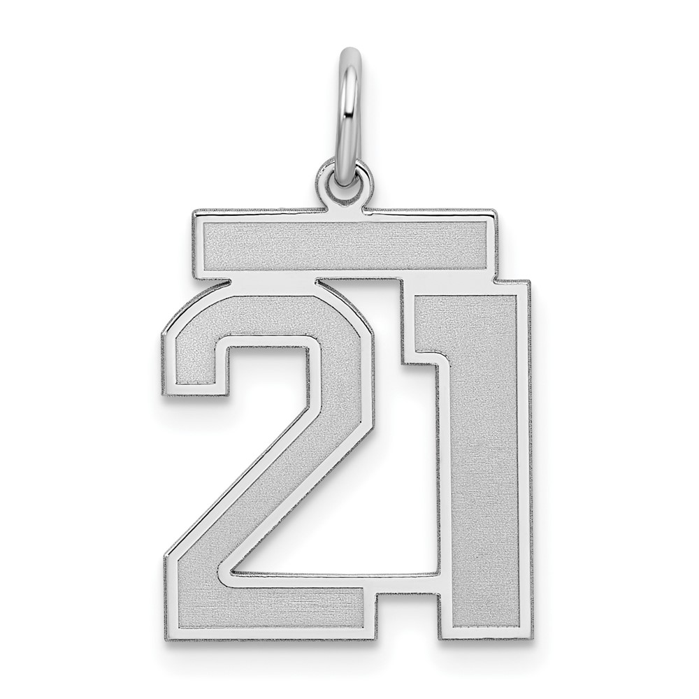 QPM21.jpg Sterling Silver/Rhodium-plated Satin Number 21 Charm - Image 1