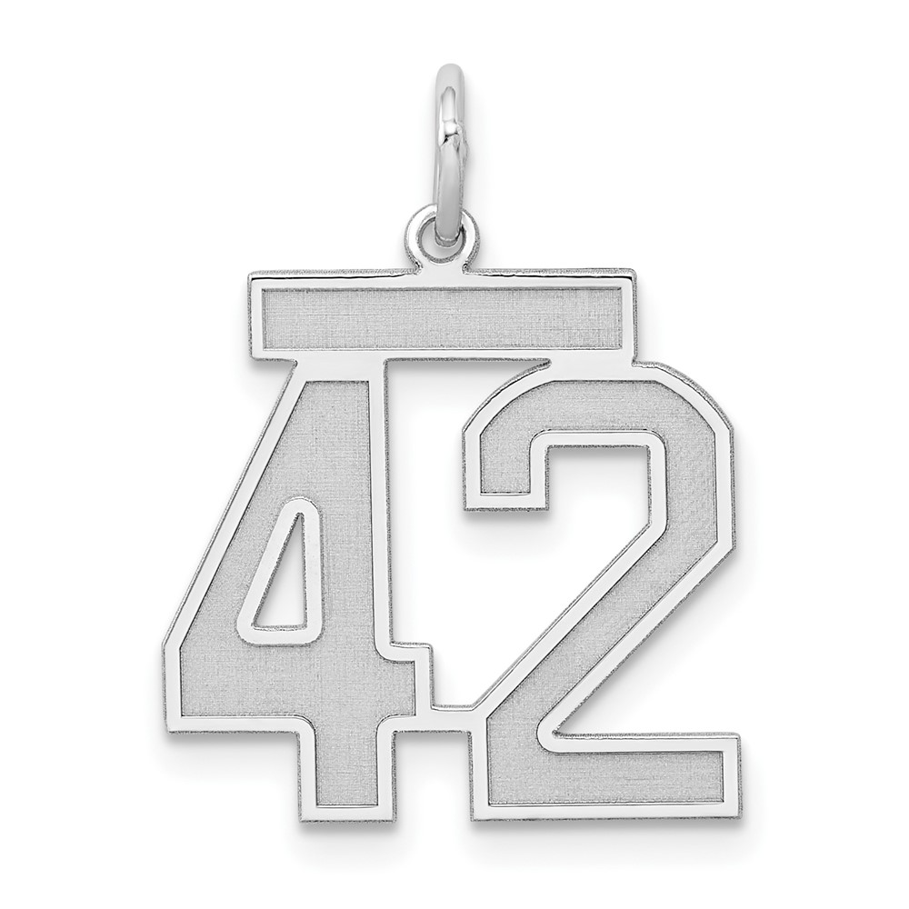 QPM42.jpg Sterling Silver/Rhodium-plated Satin Number 42 Charm - Image 1