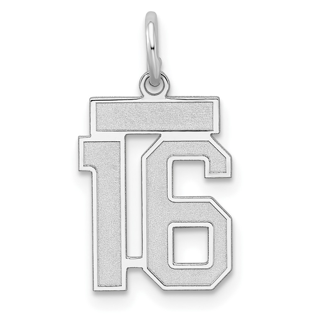 QPS16.jpg Sterling Silver/Rhodium-plated Satin Number 16 Charm - Image 1