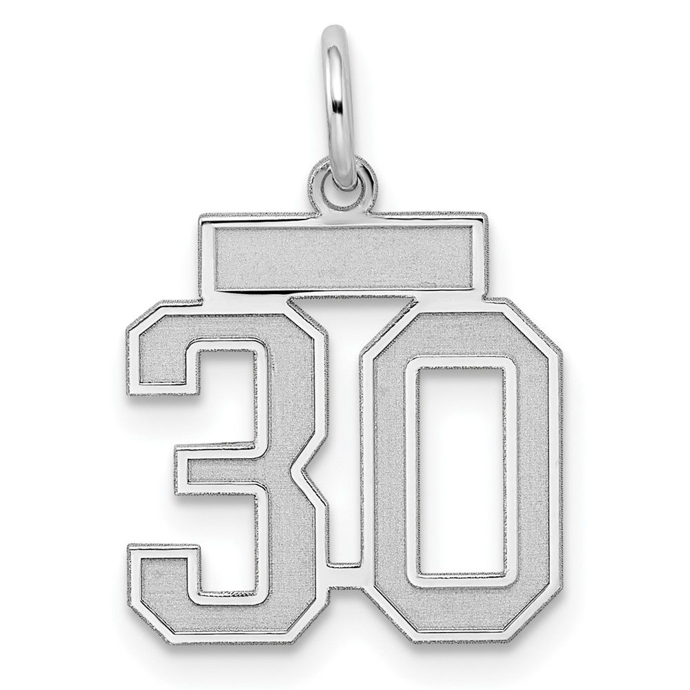 QPS30.jpg Sterling Silver/Rhodium-plated Satin Number 30 Charm - Image 1