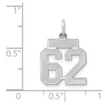 Sterling Silver/Rhodium-plated Satin Number 62 Charm - Image 3