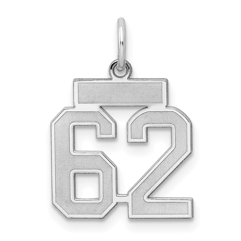 QPS62.jpg Sterling Silver/Rhodium-plated Satin Number 62 Charm - Image 1