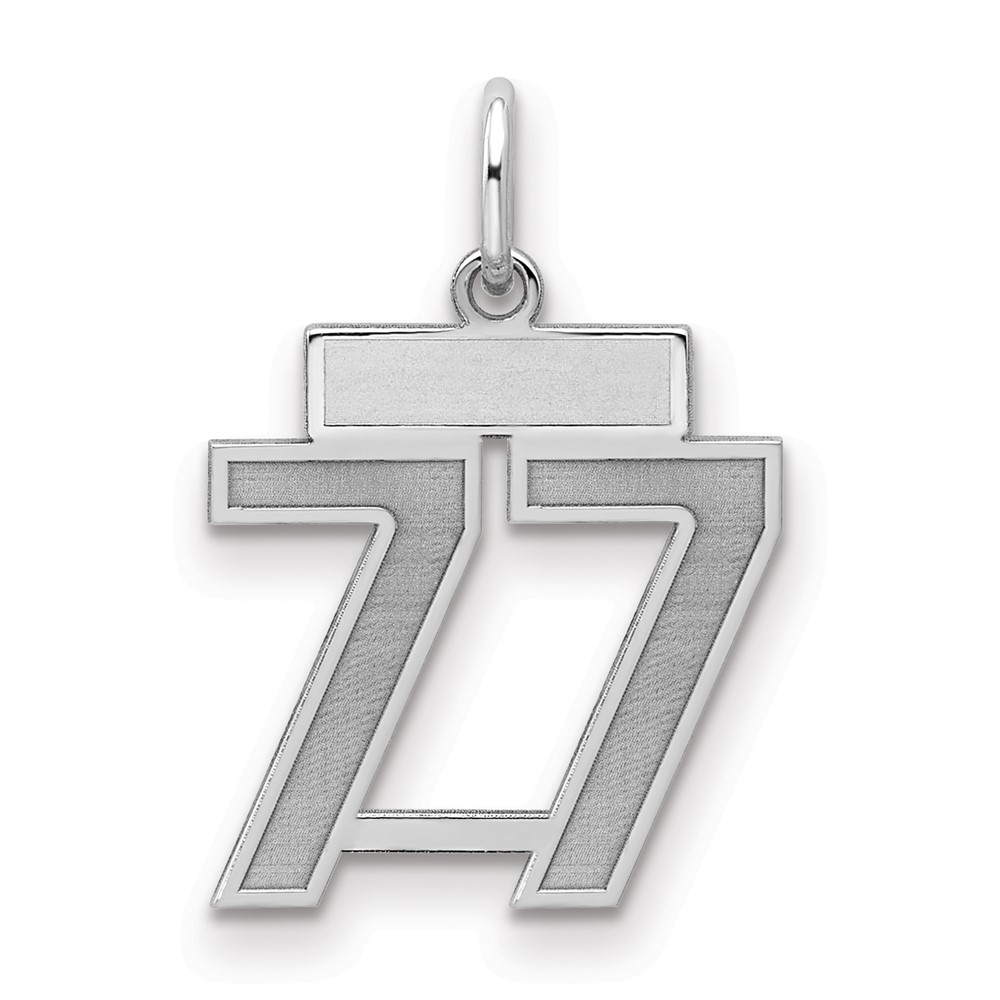 QPS77.jpg Sterling Silver/Rhodium-plated Satin Number 77 Charm - Image 1