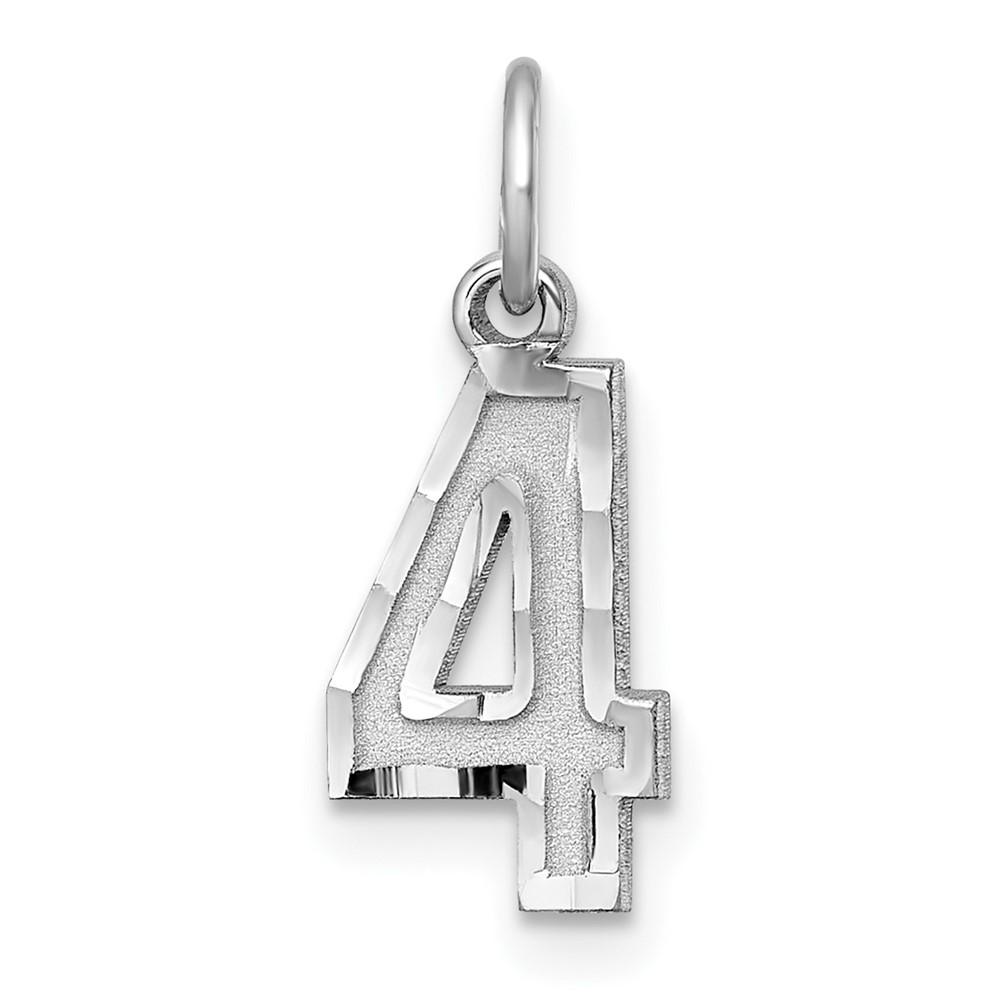 QSN04.jpg Sterling Silver Rhodium-plated Diamond-cut #4 Charm - Image 1