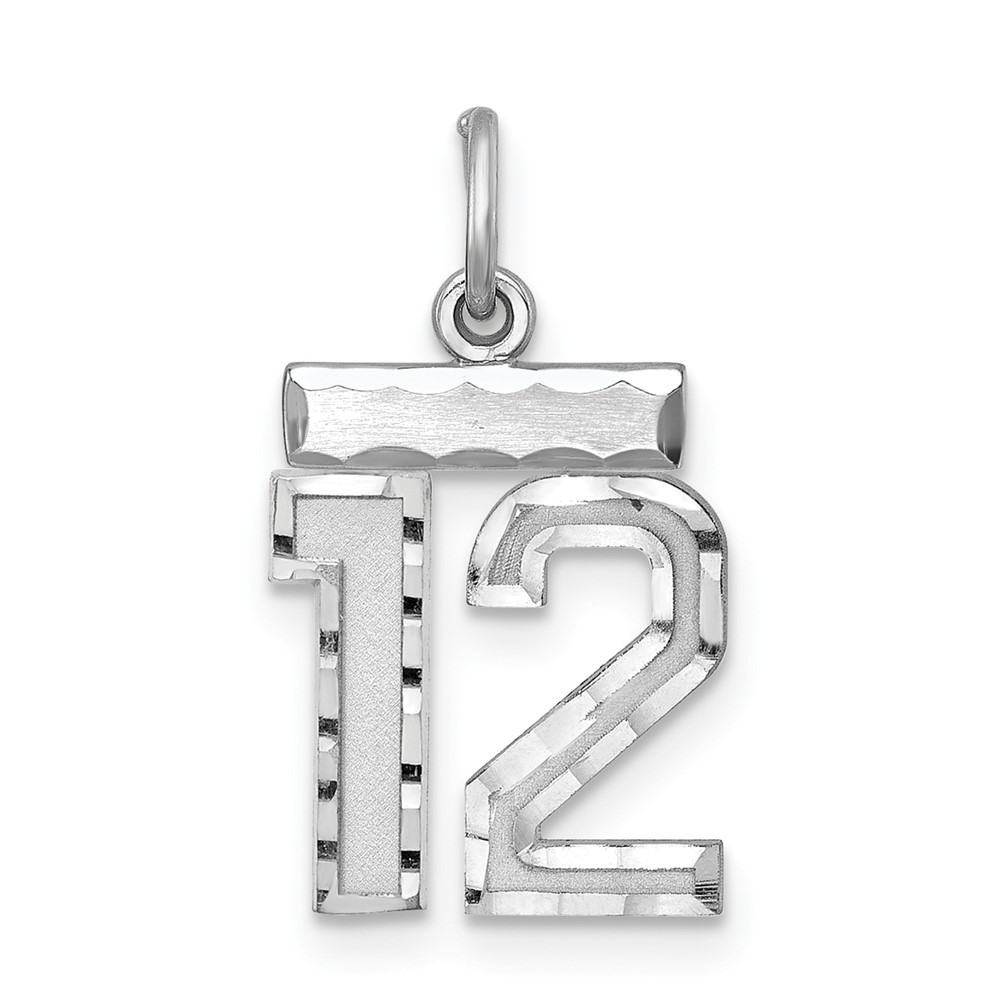 QSN12.jpg Sterling Silver Rhodium-plated Diamond-cut #12 Charm - Image 1