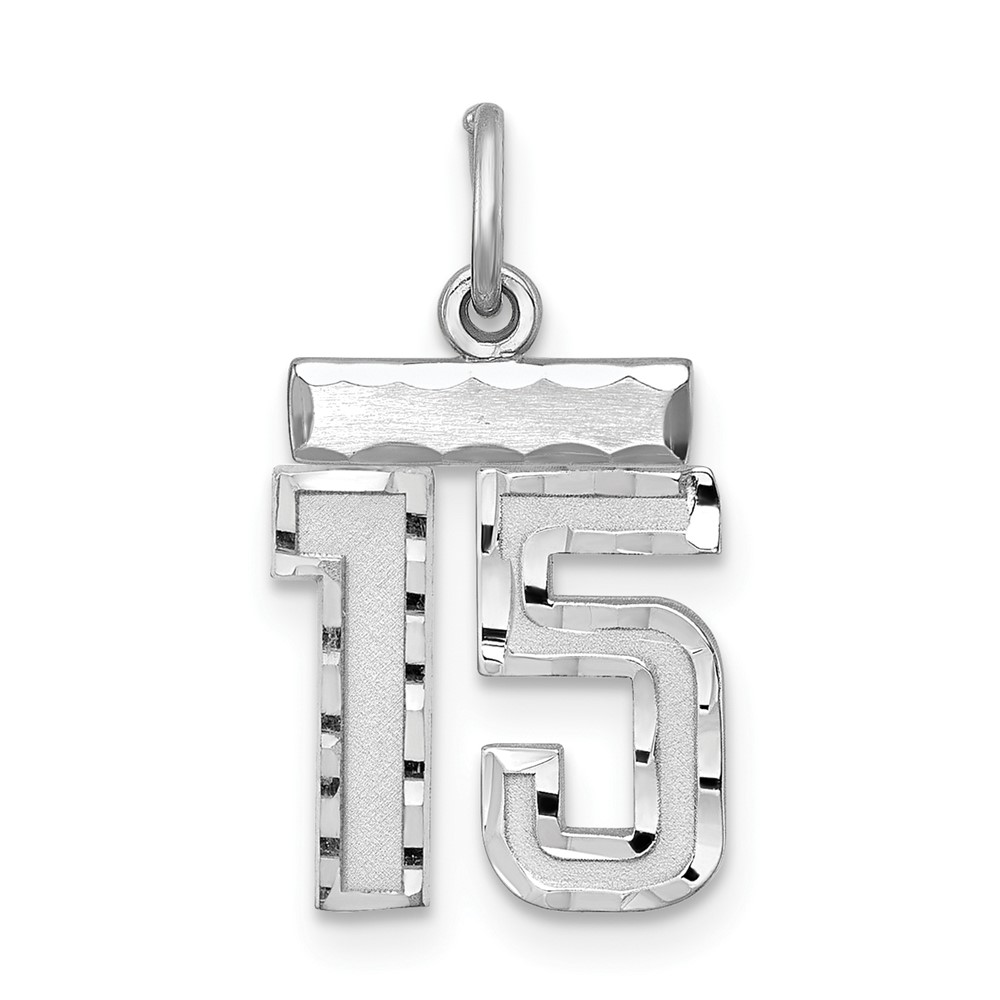QSN15.jpg Sterling Silver Rhodium-plated Diamond-cut #15 Charm - Image 1