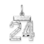 Sterling Silver Rhodium-plated Diamond-cut #24 Charm