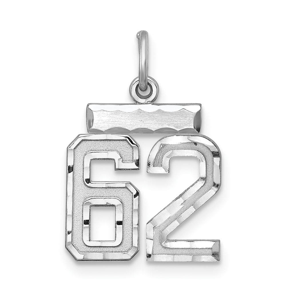 QSN62.jpg Sterling Silver Rhodium-plated Diamond-cut #62 Charm - Image 1