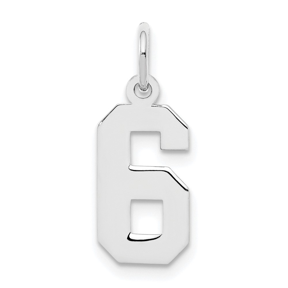 QSS06.jpg Sterling Silver/Rhodium-plated Polished Number 6 Charm - Image 1
