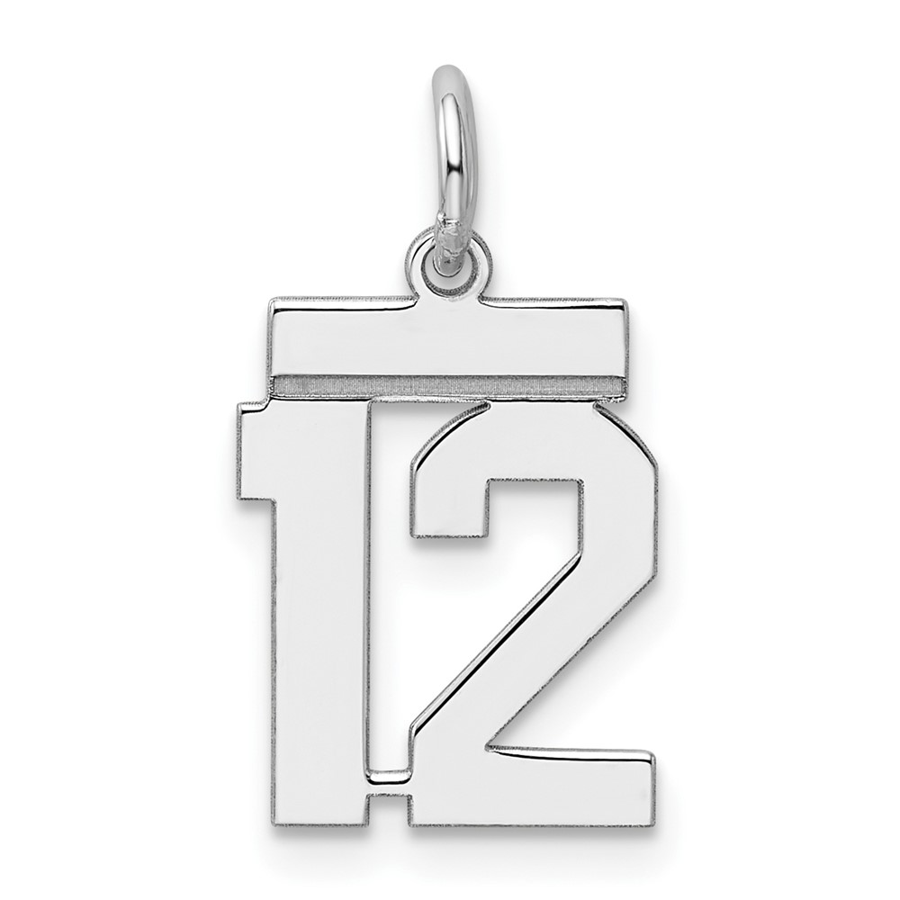 QSS12.jpg Sterling Silver/Rhodium-plated Polished Number 12 Charm - Image 1