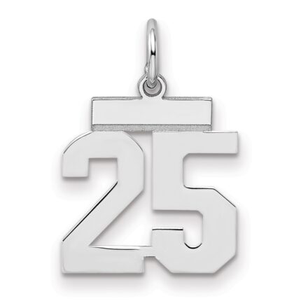 Sterling Silver/Rhodium-plated Polished Number 25 Charm