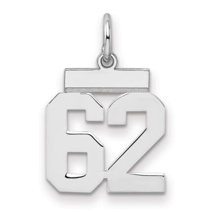 Sterling Silver/Rhodium-plated Polished Number 62 Charm