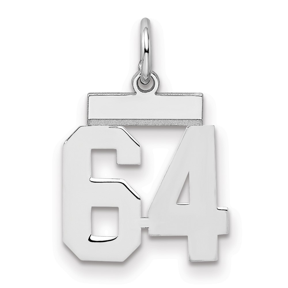 QSS64.jpg Sterling Silver/Rhodium-plated Polished Number 64 Charm - Image 1