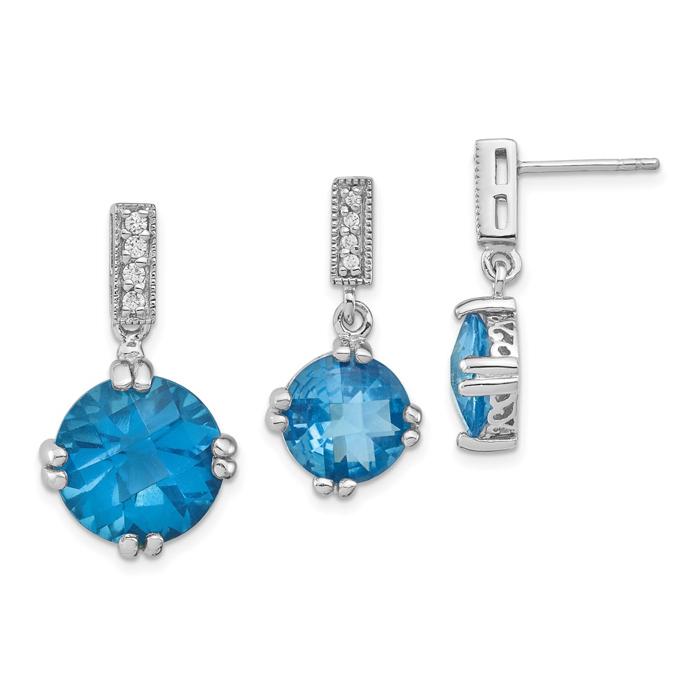 QST178.jpg Sterling Silver Rhod-plated Blue and Clear CZ Pendant and Earring Set - Image 1