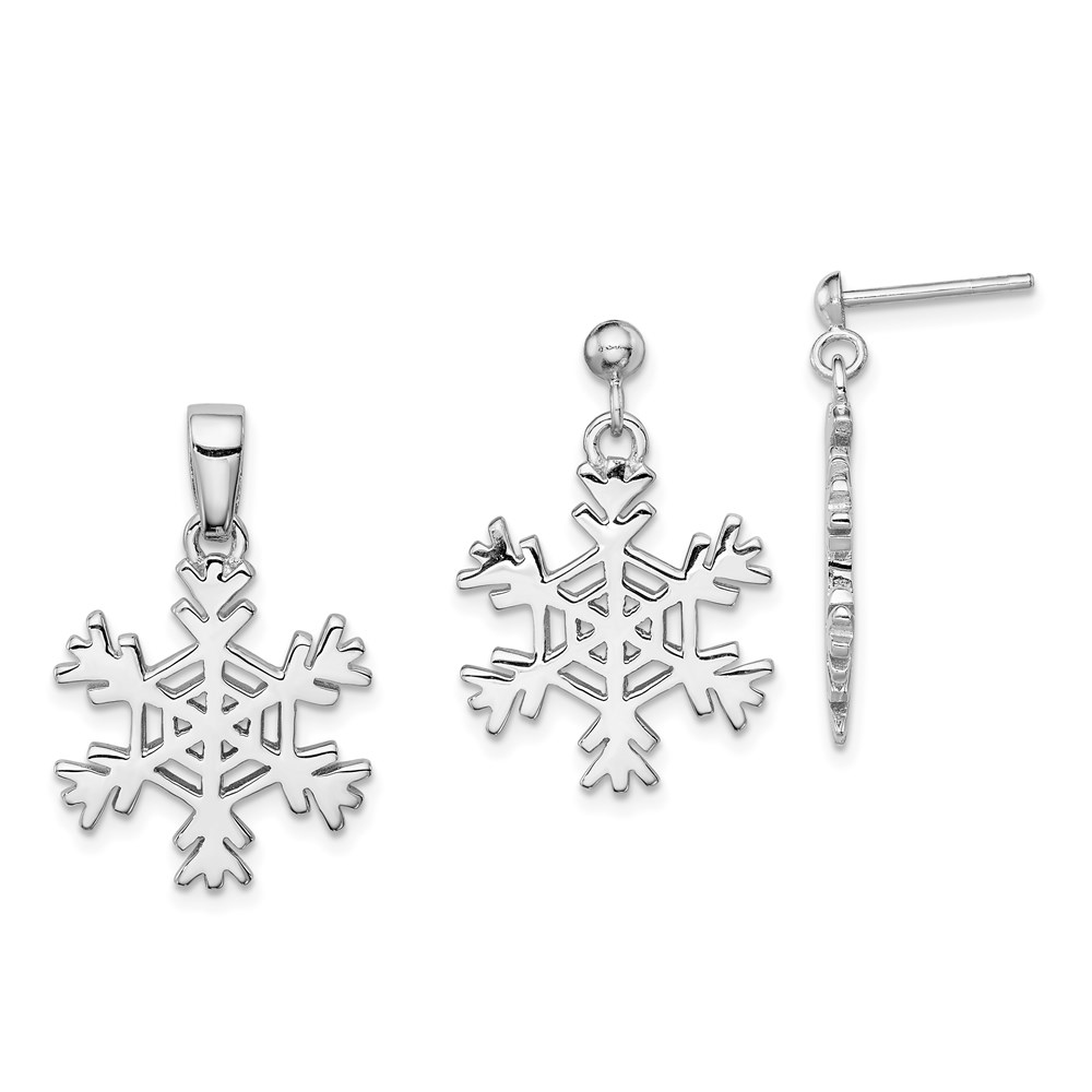 QST60.jpg Sterling Silver Rhodium-plated Snowflake Earrings and Pendant Set - Image 1