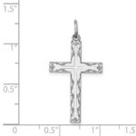 Sterling Silver Rhodium-plated Laser Designed Cross Pendant - Image 4