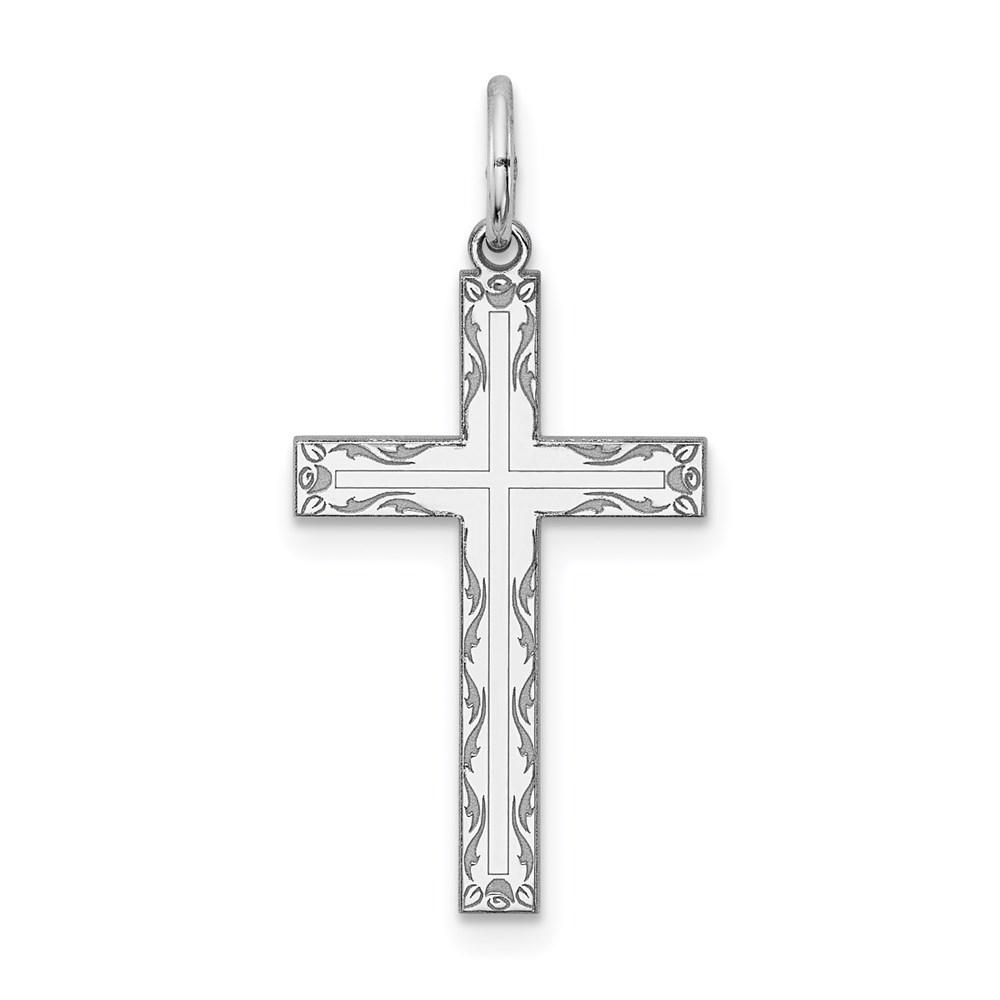QXR102.jpg Sterling Silver Rhodium-plated Laser Designed Cross Pendant - Image 1