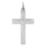 Sterling Silver Rhodium-plated Laser Designed Cross Pendant - Image 3