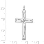 Sterling Silver Rhodium-plated Laser Designed Cross Pendant - Image 4