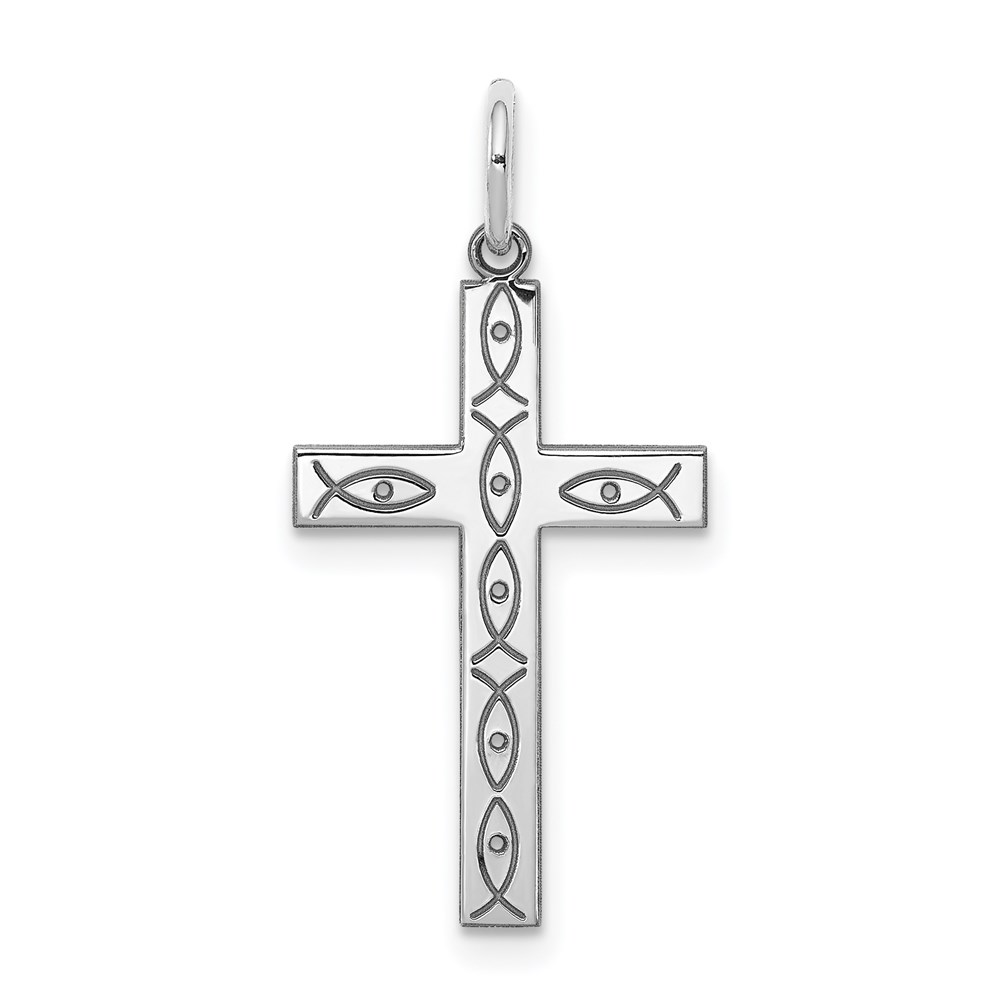 QXR113.jpg Sterling Silver Rhodium-plated Laser Designed Cross Pendant - Image 1