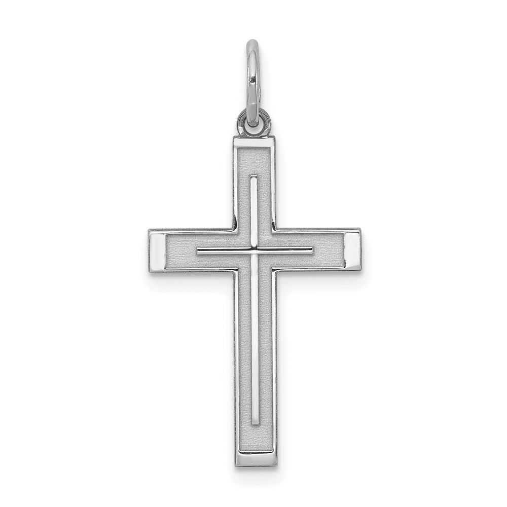 QXR118.jpg Sterling Silver Rhodium-plated Laser Designed Cross Pendant - Image 1
