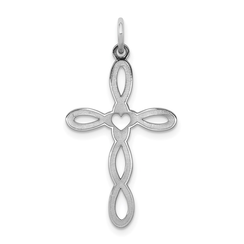 QXR133.jpg Sterling Silver Rhodium-plated Laser Designed Cross Pendant - Image 1