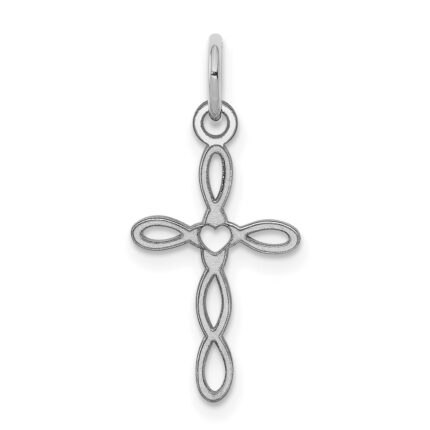 Sterling Silver Rhodium-plated Laser Designed Cross Charm