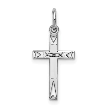Sterling Silver Rhodium-plated Laser Designed Cross Charm