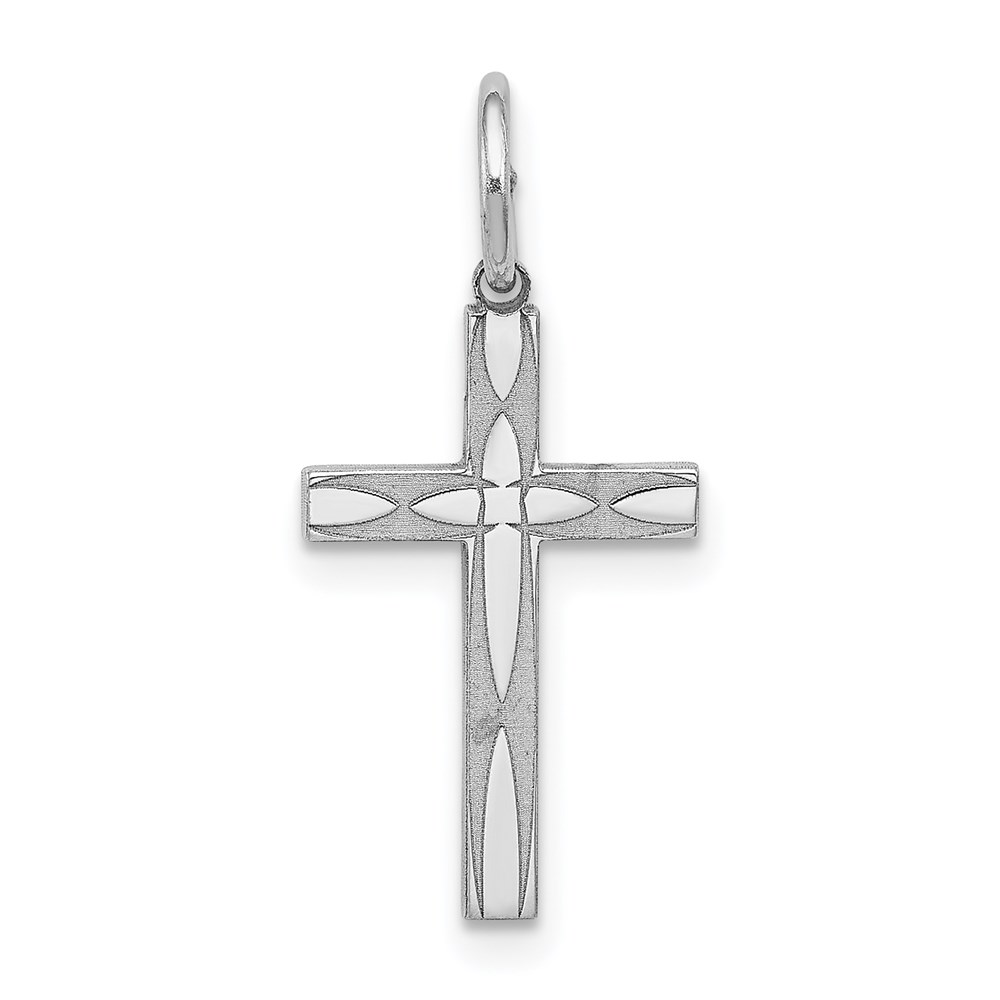 QXR155.jpg Sterling Silver Rhodium-plated Laser Designed Cross Charm - Image 1