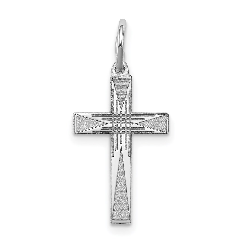 QXR170.jpg Sterling Silver Rhodium-plated Laser Designed Cross Charm - Image 1
